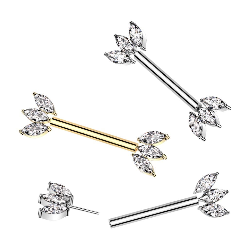Tepelpiercing met drievoudige marquise steentjes