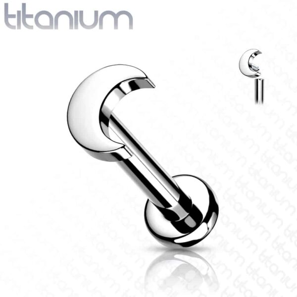 Intern geschroefde labret piercing van titanium met maan top - Afbeelding 8