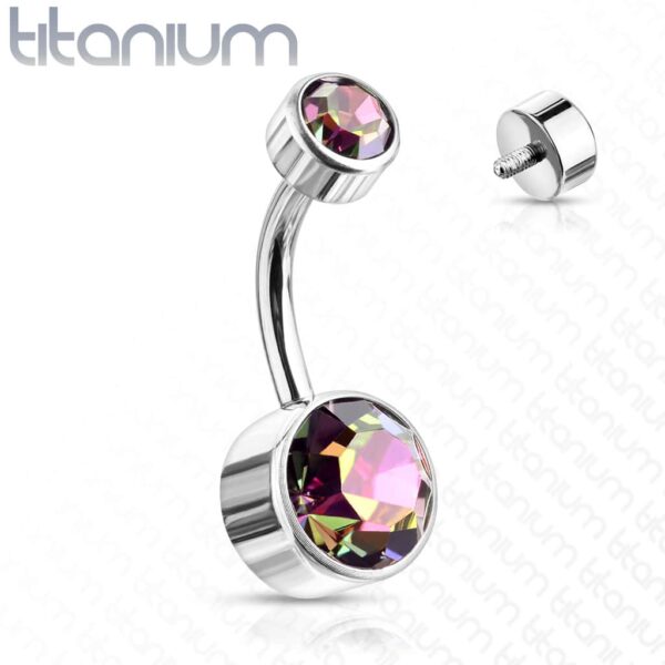 Titanium navelpiercing met dubbel rond Swarovski kristal in verschillende kleuren - Afbeelding 6
