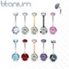 Titanium navelpiercing intern geschroefd met dubbel CZ prong-set - Afbeelding 3