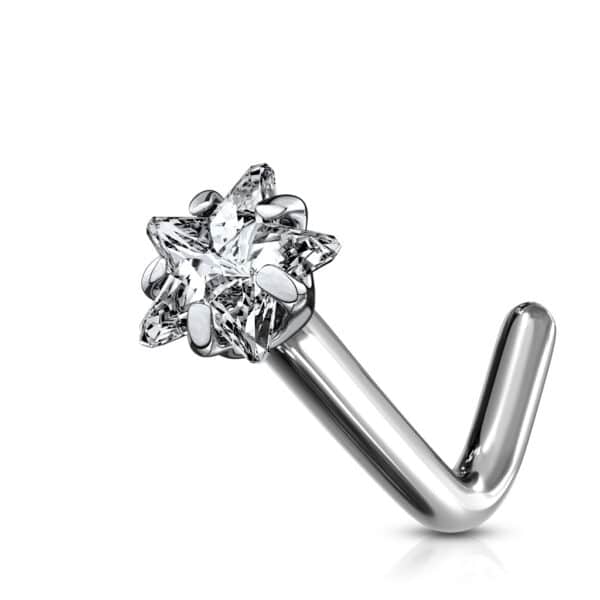 Titanium neus stud piercing met helder sterretje prong-set - Afbeelding 5