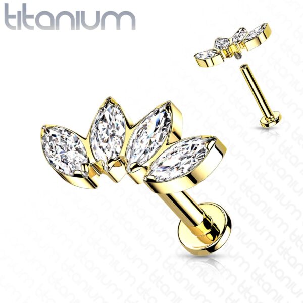 Intern geschroefde labret piercing van titanium CZ steentjes in blad-vorm - Afbeelding 10