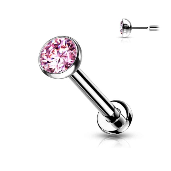 Titanium Threadless Push in Labret met CZ steentje in verschillende kleuren - Afbeelding 6
