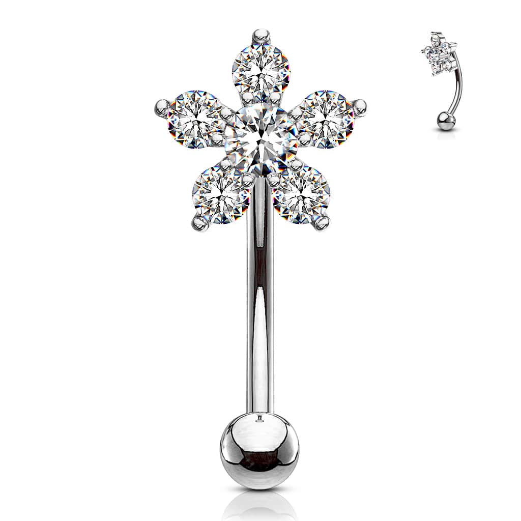 Gebogen barbell met CZ prong-set bloemetje in verschillende kleuren - Afbeelding 6