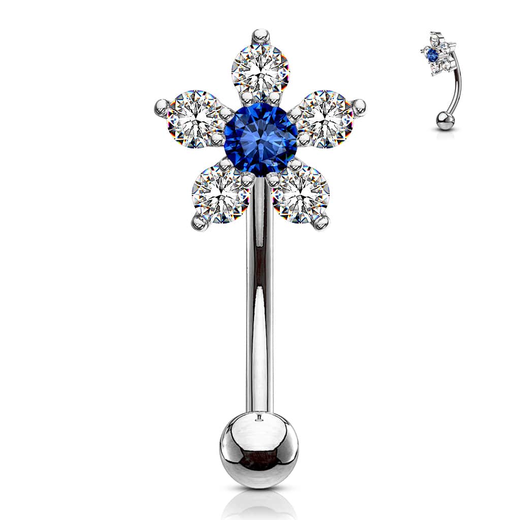 Gebogen barbell met CZ prong-set bloemetje in verschillende kleuren - Afbeelding 8