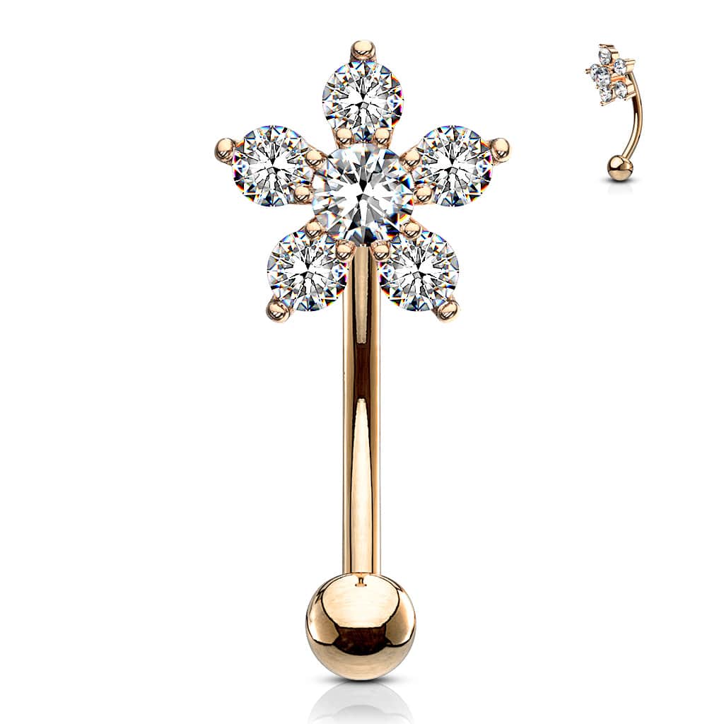Gebogen barbell met CZ prong-set bloemetje in verschillende kleuren - Afbeelding 11