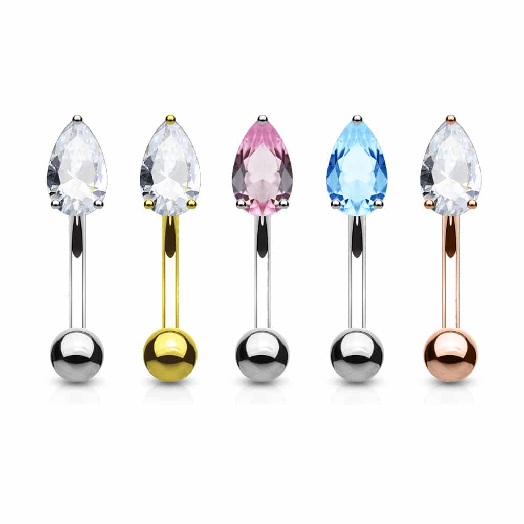 Gebogen barbell met CZ prong-set druppel in verschillende kleuren - Afbeelding 2