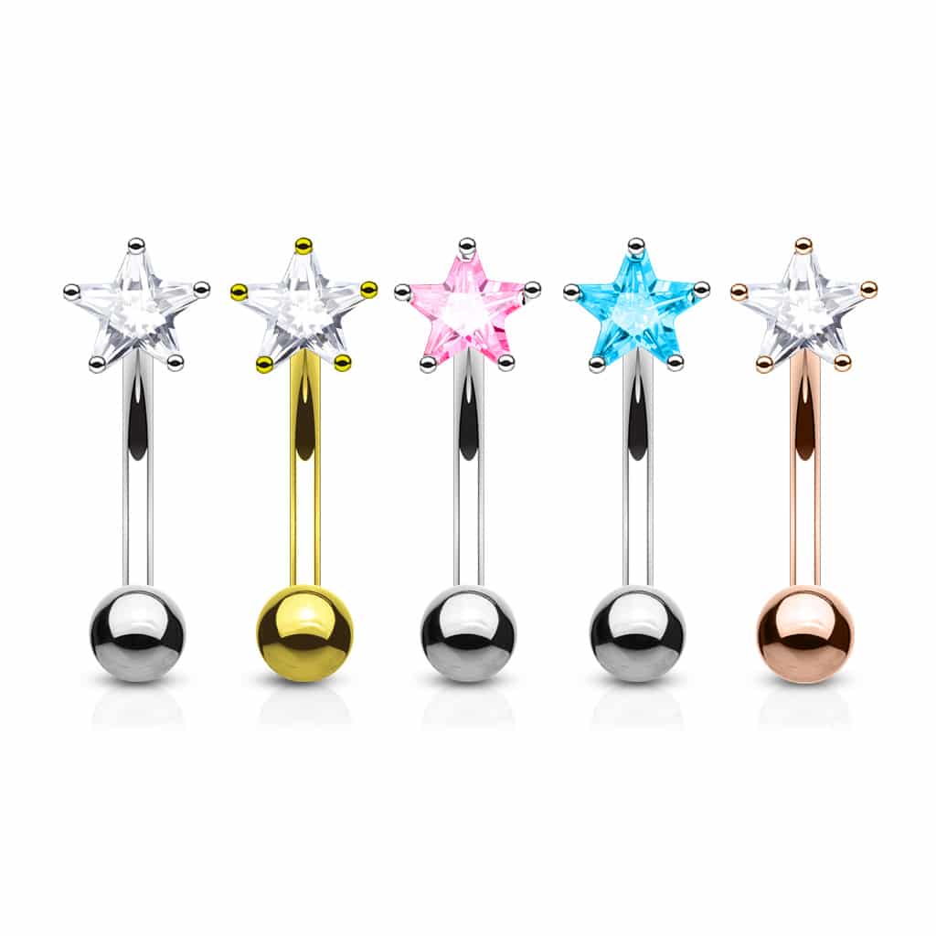 Gebogen barbell met CZ prong-set ster in verschillende kleuren - Afbeelding 2