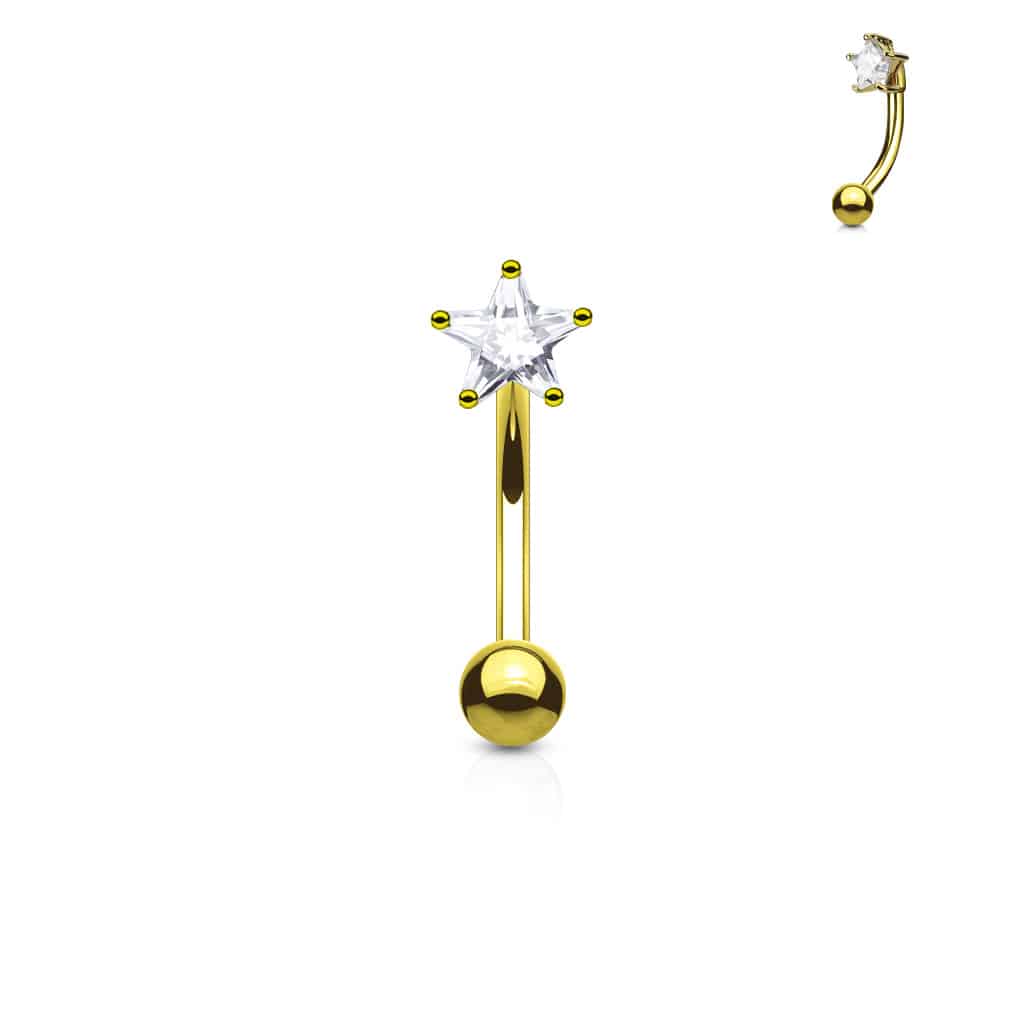 Gebogen barbell met CZ prong-set ster in verschillende kleuren - Afbeelding 4