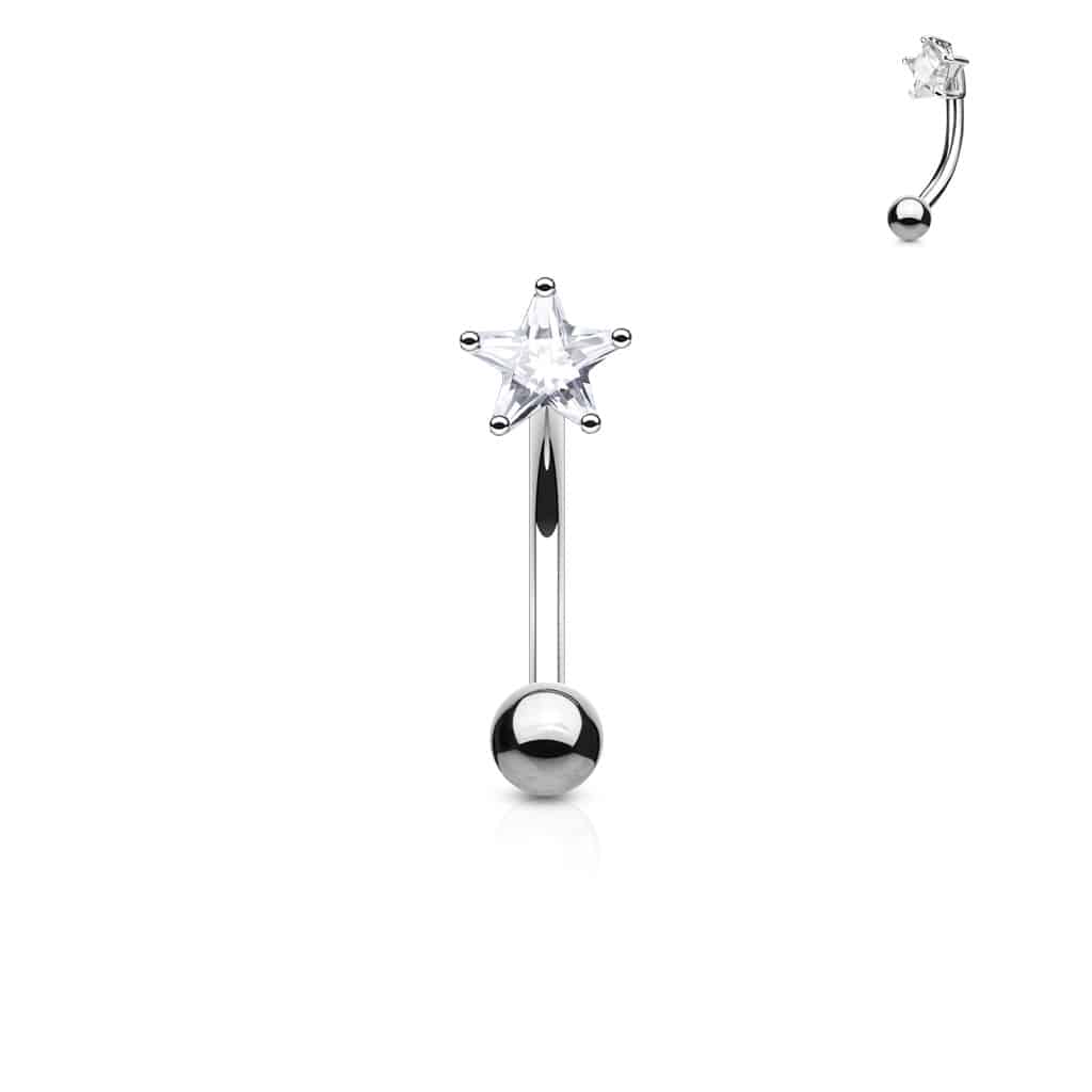 Gebogen barbell met CZ prong-set ster in verschillende kleuren - Afbeelding 3