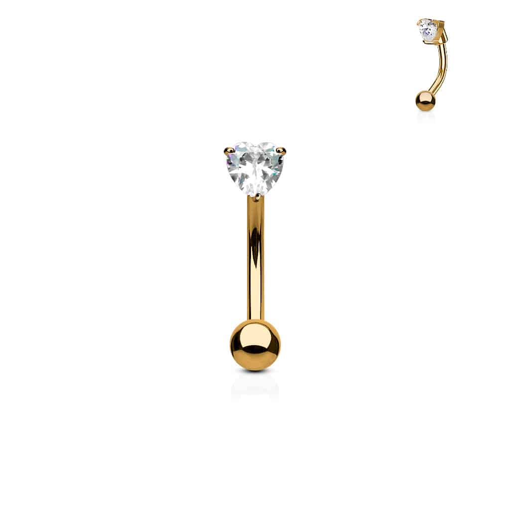 Gebogen barbell met CZ prong-set hartje in verschillende kleuren - Afbeelding 8