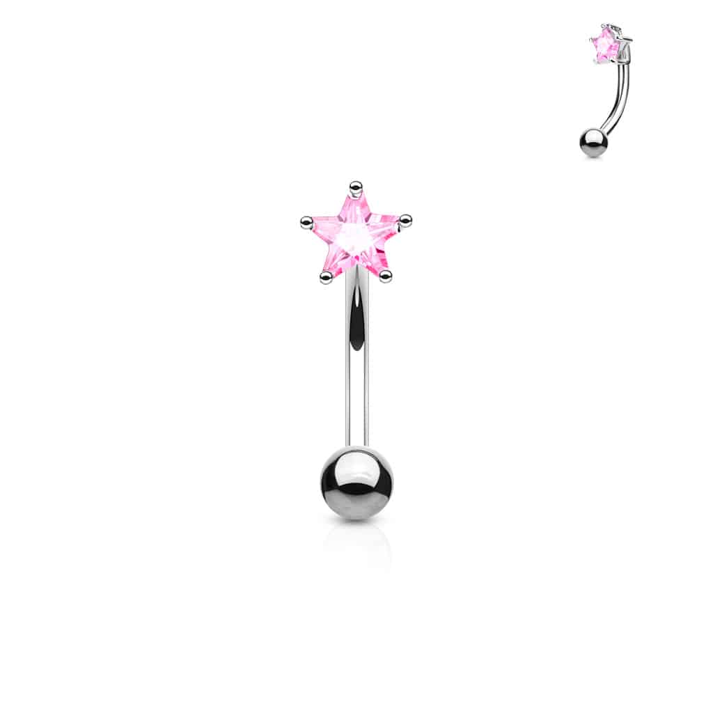 Gebogen barbell met CZ prong-set ster in verschillende kleuren - Afbeelding 5