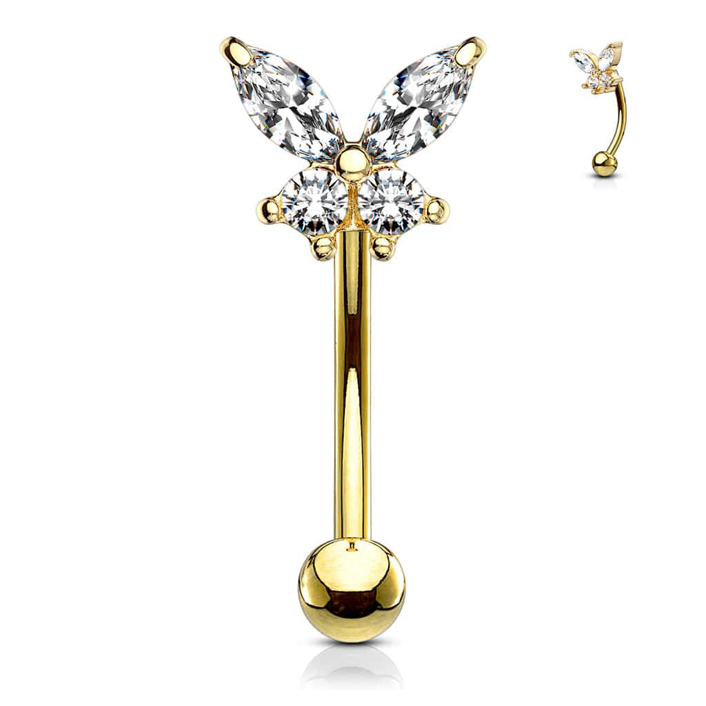 Gebogen barbell met CZ prong-set vlinder in verschillende kleuren - Afbeelding 7