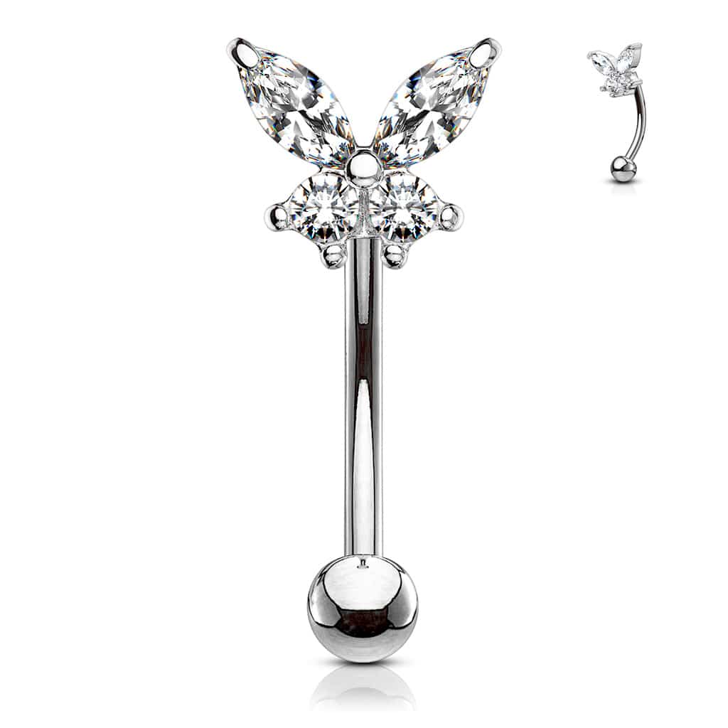 Gebogen barbell met CZ prong-set vlinder in verschillende kleuren - Afbeelding 6