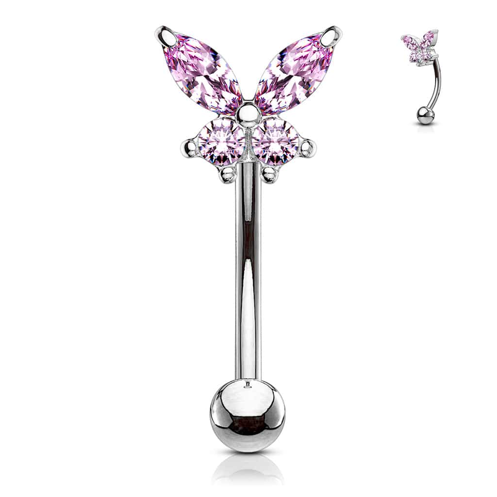 Gebogen barbell met CZ prong-set vlinder in verschillende kleuren - Afbeelding 8