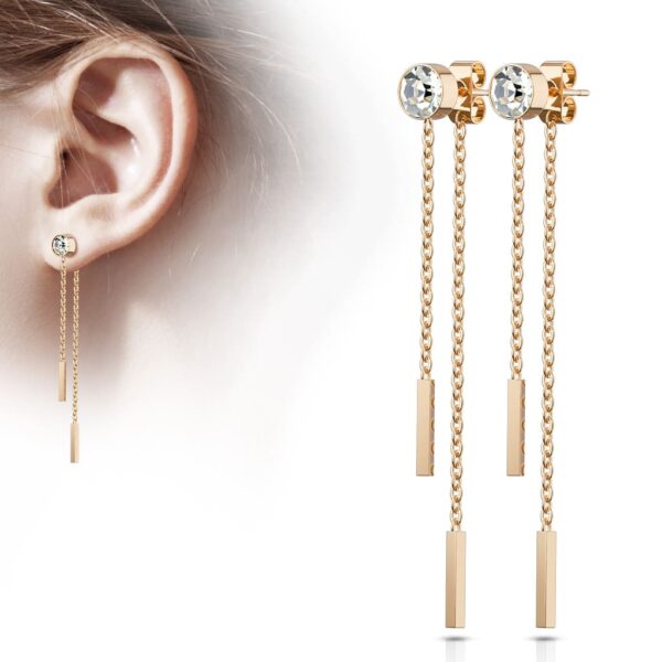 Paar threader oorbellen met 6 mm CZ steen en ketting + staafje - Afbeelding 4