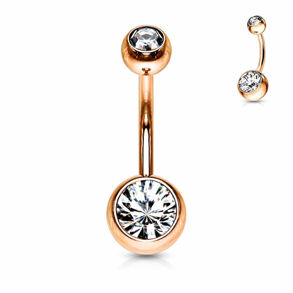 Navelpiercing verguld met rosé goudkleur met kristallen balletjes - Afbeelding 6