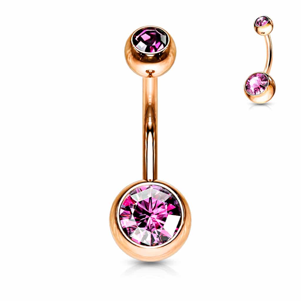 Navelpiercing verguld met rosé goudkleur met kristallen balletjes - Afbeelding 8