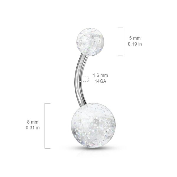 Standaard navelpiercing met Acryl glitter balletjes in kleur - Afbeelding 2