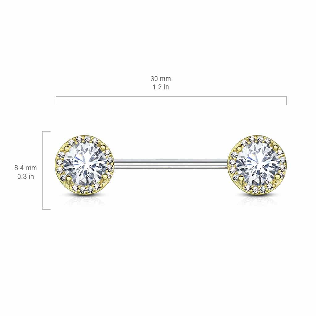 Tepelpiercing barbell met CZ stenen balletjes - Afbeelding 2