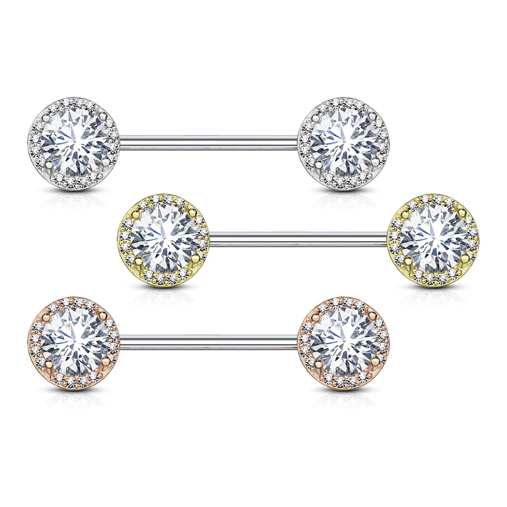 Tepelpiercing barbell met CZ stenen balletjes - Afbeelding 3