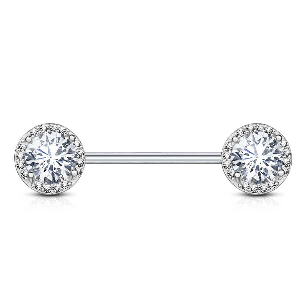 Tepelpiercing barbell met CZ stenen balletjes - Afbeelding 6