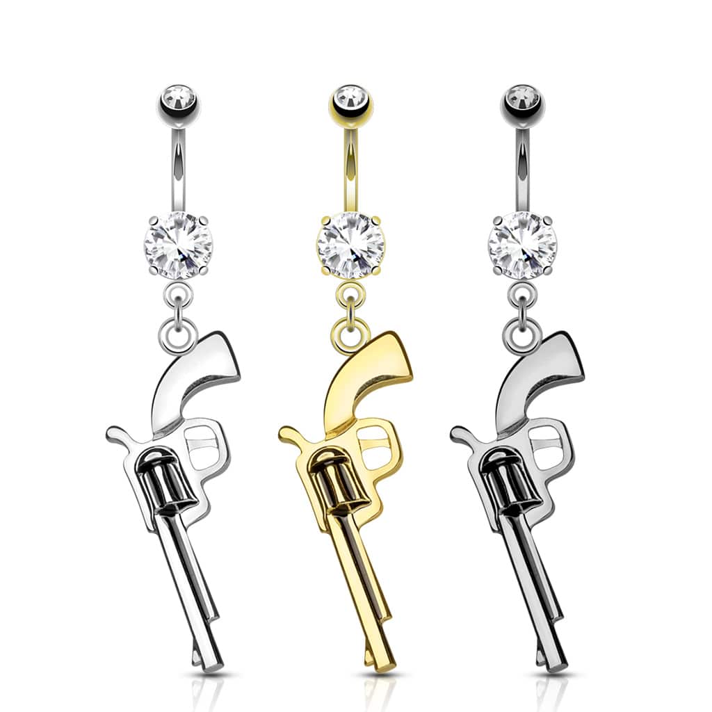Navelpiercing met pistoolhanger en cz steentjes - Afbeelding 2