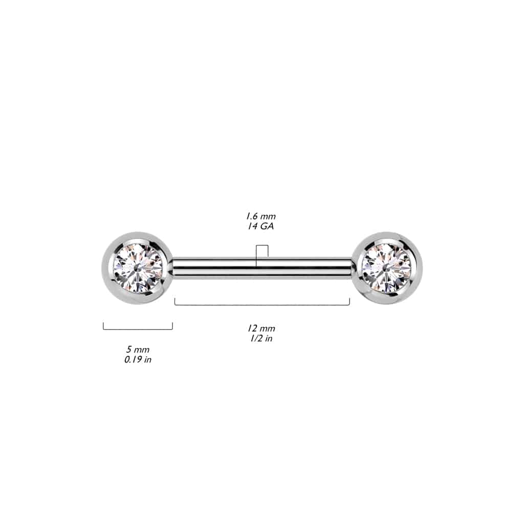 Titanium tepelpiercing met intern schroefdraad en CZ balletjes - Afbeelding 2
